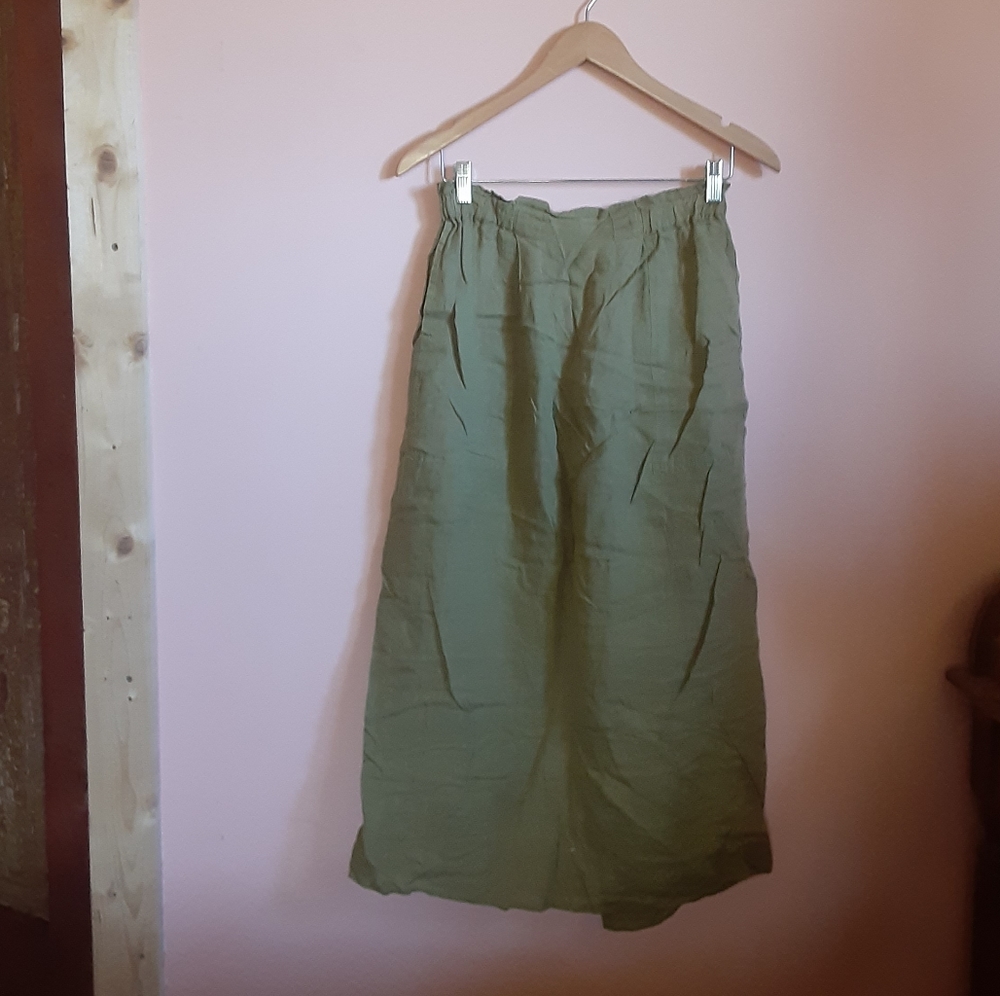 FLAX Maxi Skirt Sz Small Olive Green